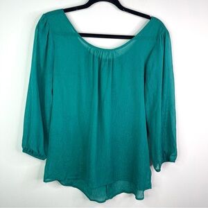 A. Byer Teal-Green Sheer Blouse with 3/4 Sleeves And Bow In the Back Size M